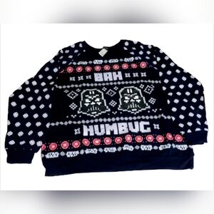 Disney Navy Blue Star Wars Bah Humbug Christmas Sweater (size Jr. 2X 19)